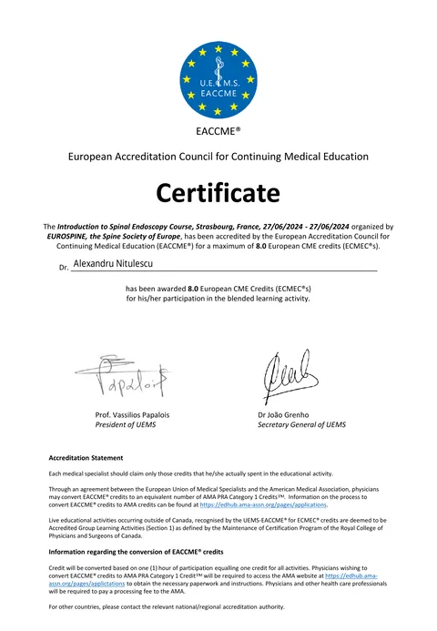 EACCME — Introduction to Spinal Endoscopy, Strasbourg, 2024