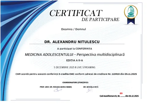 Certificate of participation — medical conference, 2025